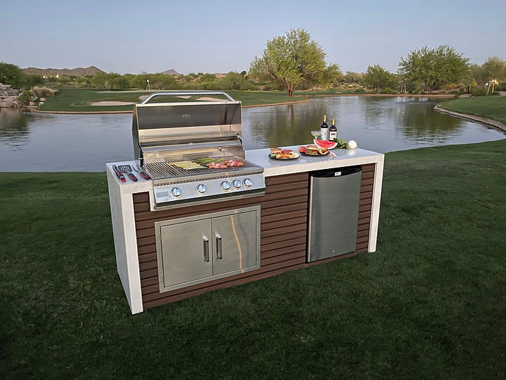 KoKoMo Classic Shiplap Outdoor Kitchen Grill with Waterfall Edge