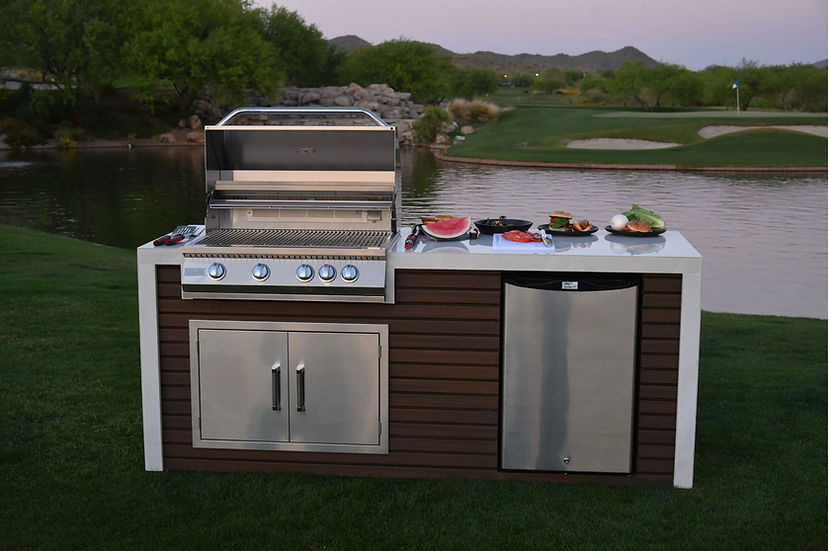 KoKoMo Classic Shiplap Outdoor Kitchen Grill with Waterfall Edge