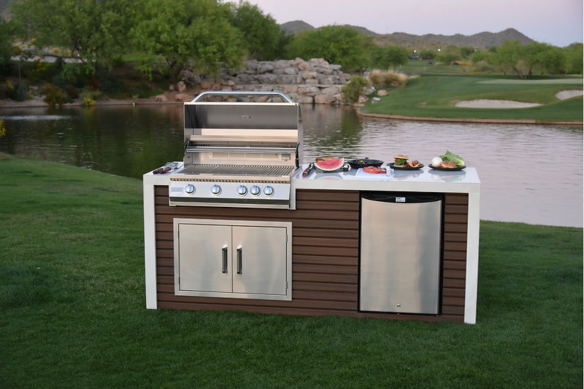 KoKoMo Classic Shiplap Outdoor Kitchen Grill with Waterfall Edge