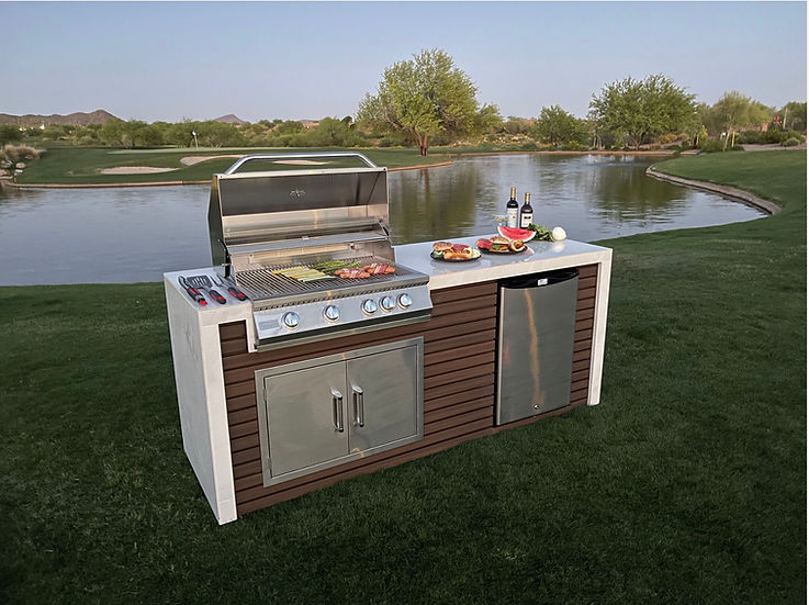 KoKoMo Classic Shiplap Outdoor Kitchen Grill with Waterfall Edge