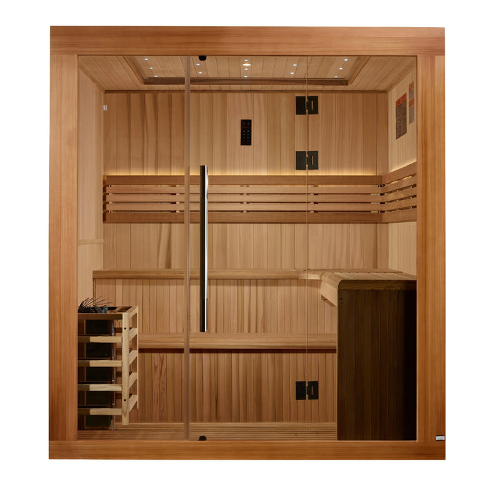 Golden Designs 2025 Updated "Osla Edition" 6 Person Traditional Sauna - Canadian Red Cedar Interior and Pacific Premium Clear Cedar Exterior