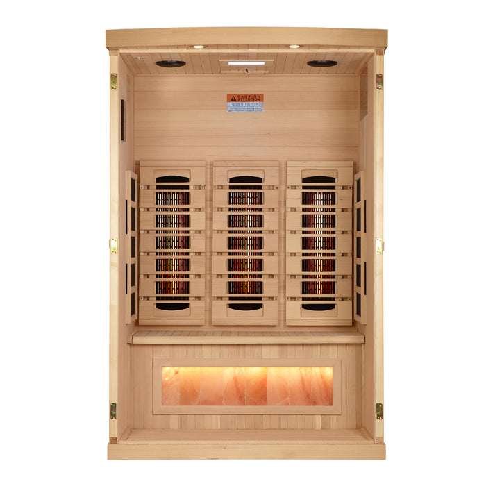 Golden Designs Infrared Indoor Sauna Near Zero EMF 2025 Reserve Edition GDI-8020-03 Full Spectrum with Himalayan Salt Bar