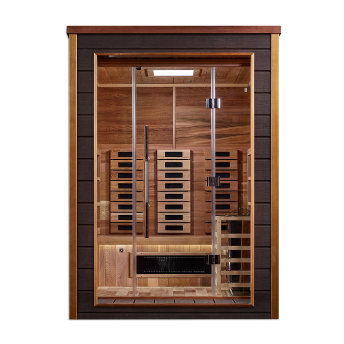 Golden Designs Nora 2 Person Outdoor-Indoor PureTech™ Hybrid Full Spectrum Sauna (GDI-8222-01) - Canadian Red Cedar Interior