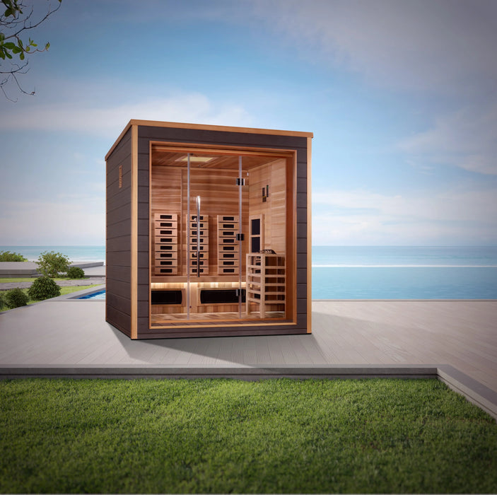 Golden Designs Visby 3 Person Outdoor-Indoor PureTech™ Hybrid Full Spectrum Sauna (GDI-8223-01) - Canadian Red Cedar Interior