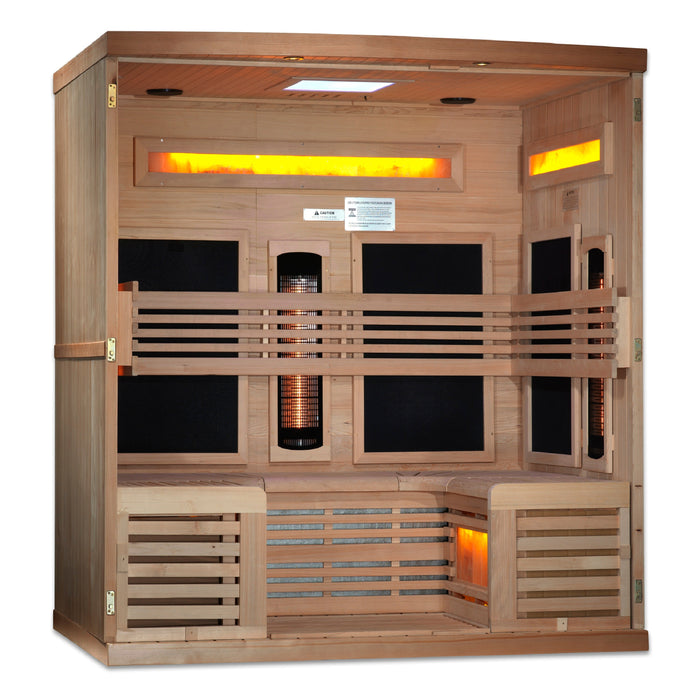 Golden Designs Infrared Indoor Sauna Near Zero EMF Reserve Edition GDI-8260-01 Full Spectrum with Himalayan Salt Bar