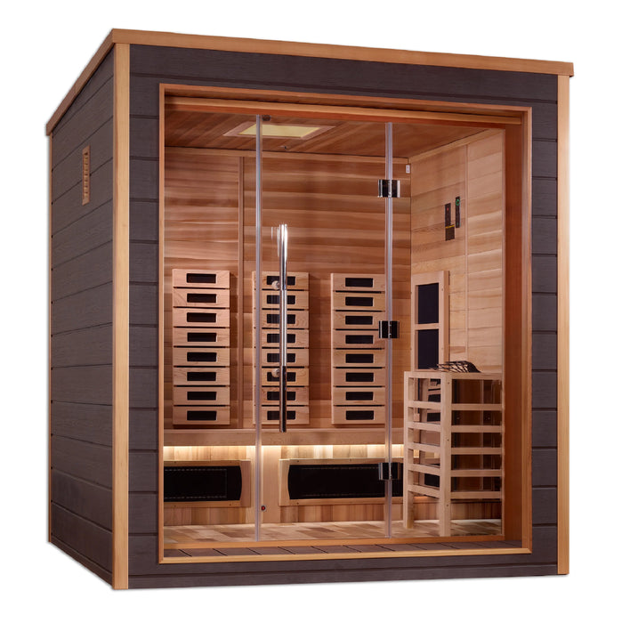 Golden Designs Visby 3 Person Outdoor-Indoor PureTech™ Hybrid Full Spectrum Sauna (GDI-8223-01) - Canadian Red Cedar Interior