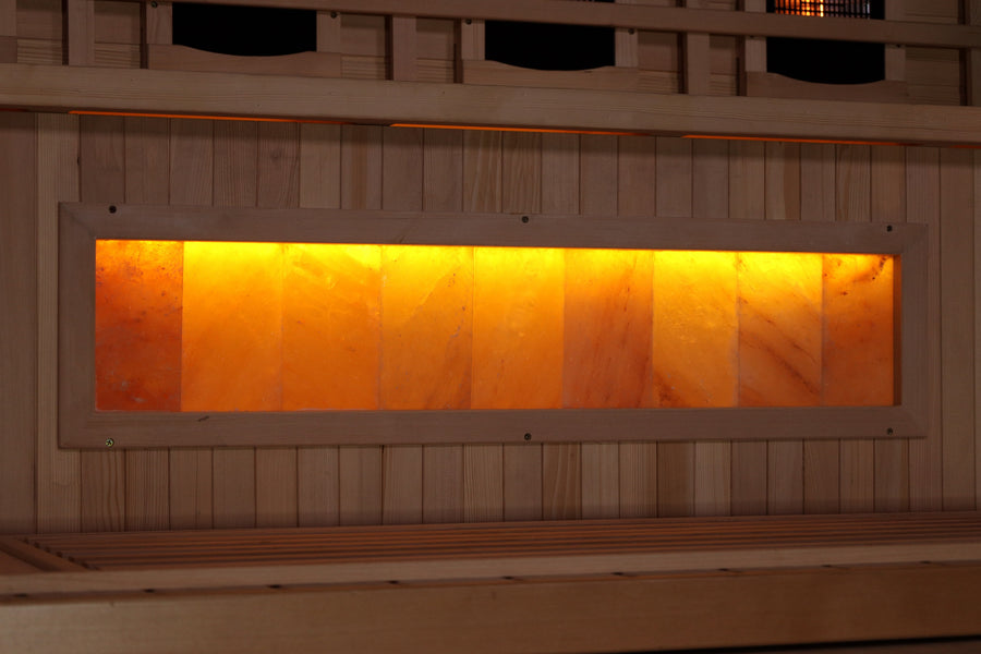 Golden Designs Infrared Indoor Sauna Near Zero EMF 2025 Reserve Edition GDI-8020-03 Full Spectrum with Himalayan Salt Bar