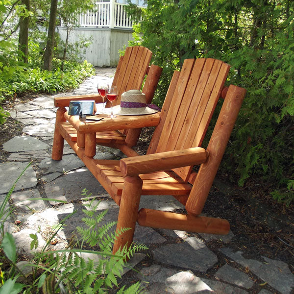 Adirondack Log Gossip Bench with Table