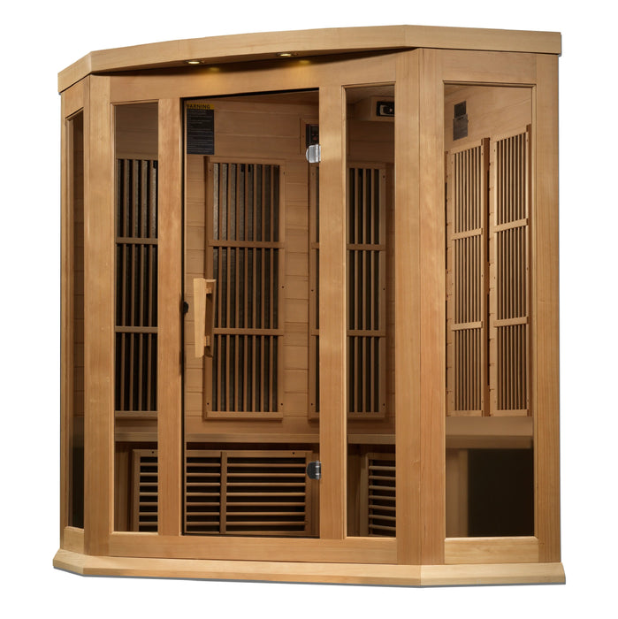 Maxxus Saunas 3 Person Corner Near Zero EMF FAR Infrared Sauna - Canadian Hemlock