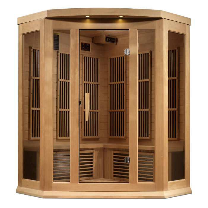 Maxxus Saunas 3 Person Corner Near Zero EMF FAR Infrared Sauna - Canadian Hemlock