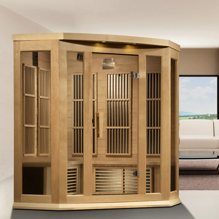 Maxxus Saunas 3 Person Corner Near Zero EMF FAR Infrared Sauna - Canadian Hemlock